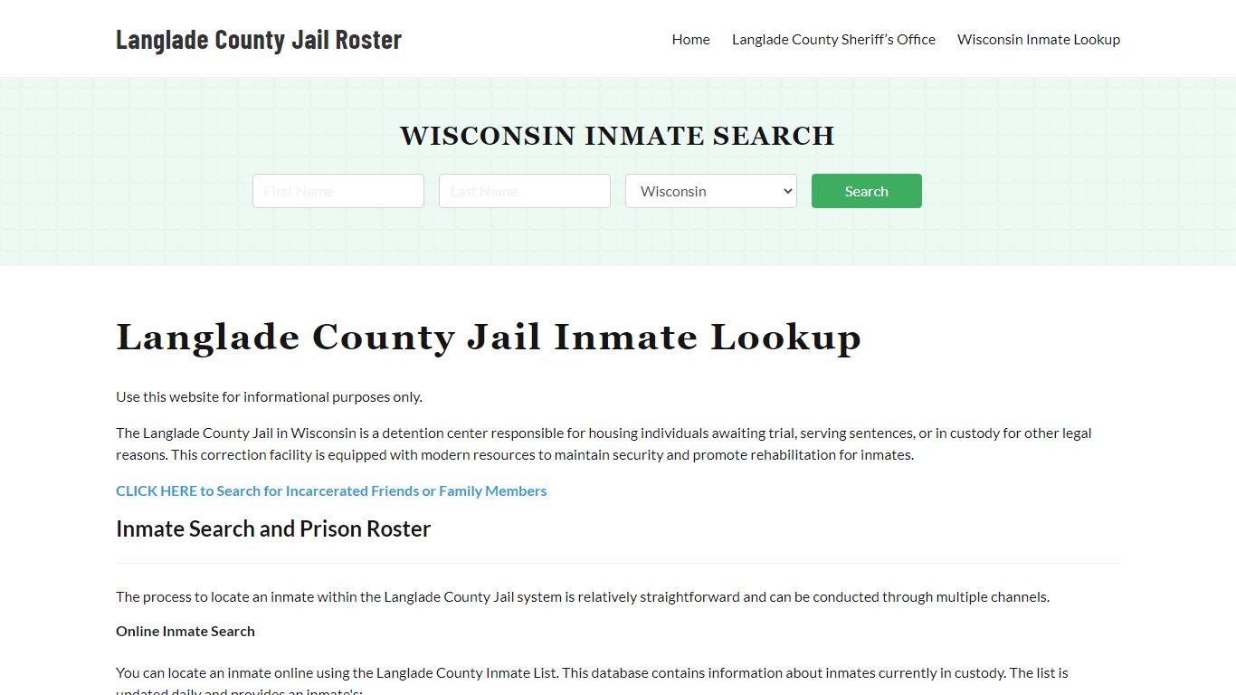 Langlade County Jail Roster Lookup, WI, Inmate Search