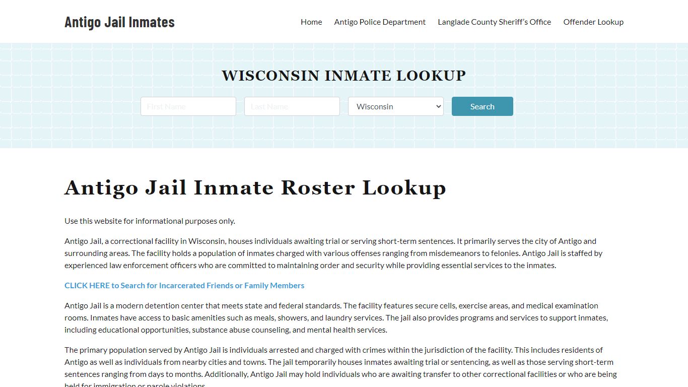 Antigo Jail Inmate Roster, Langlade County, WI, Offender Search